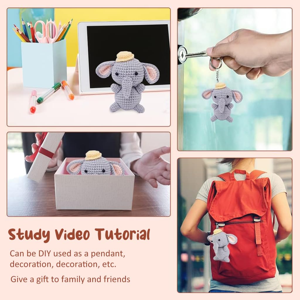 PATPAT Crochet Stuffed Animal Kit Crochet Kit for Beginners DIY Knitting Kit Full Set Crochet Starter Kit with Yarn, Polyester Fiber, Crochet Hooks, Tutorial Video, Kids Christmas Gifts (Elephant) PATPAT Crochet Stuffed Animal Kit Crochet Kit for Beginners DIY Knitting Kit Full Set Crochet Starter Kit with Yarn, Polyester Fiber, Crochet Hooks, Tutorial Video, Kids Christmas Gifts (Elephant)